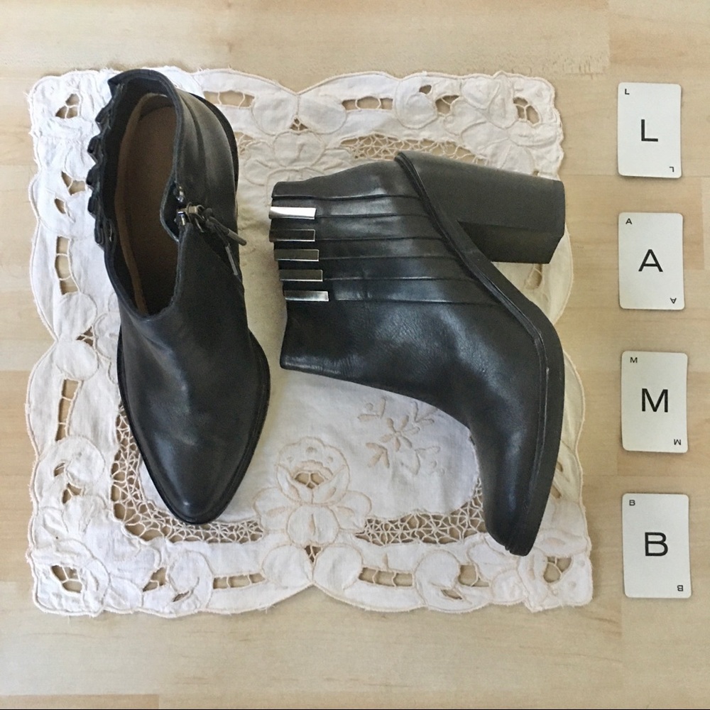L.A.M.B. black genuine leather pointy toe ankle boots booties